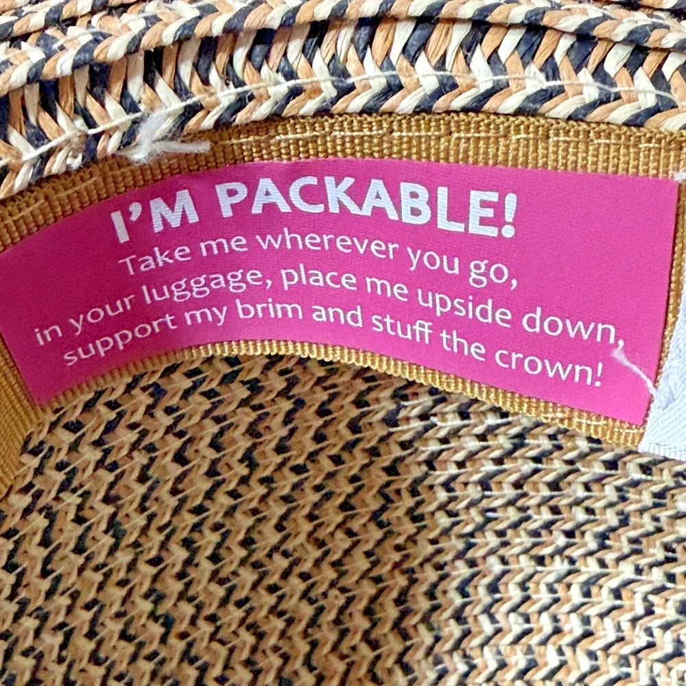 David & Young Packable Wide Brim Straw Sun Hat Women OS Tan Beach Resort